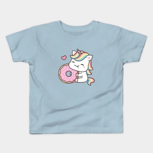 Cute Little Unicorn Loves Doughnut Kids T-Shirt